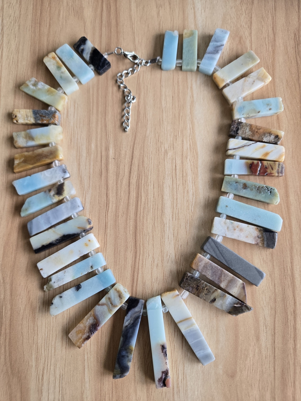 OOAK Handcrafted Artisan Amazonite Jasper Slab Statement Necklace Natural Stone